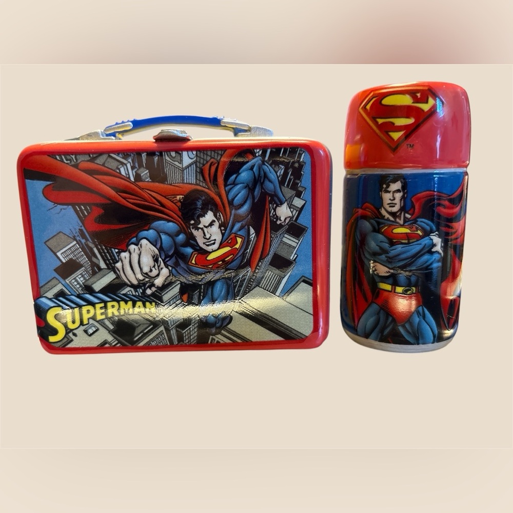 Superman Salt & Pepper Shakers‎ Vandor Lunchbox Thermos Set w/ Tin Case 2001